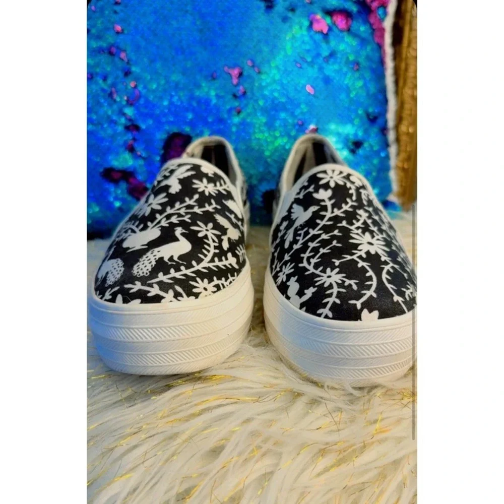 RARE Keds x Kate Spade Pheasant Floral Slip On Black White Womens Size 6
